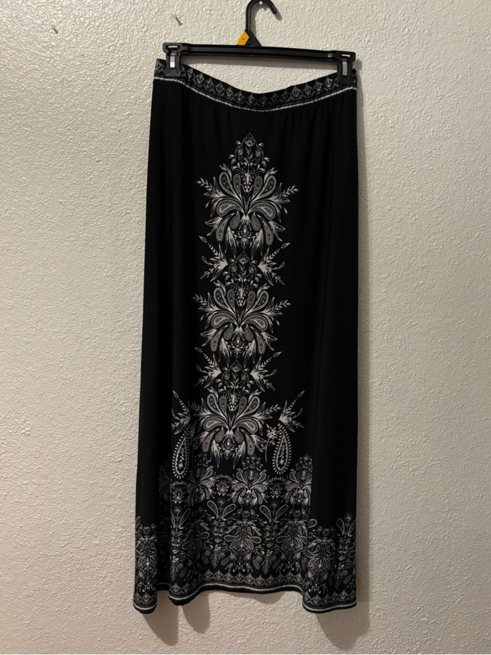 Black Floral Border Maxi Skirt with white Print